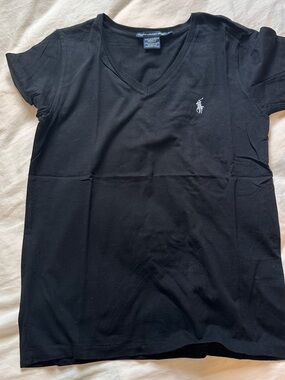 Polo Ralph Lauren Cotton Vneck Tshirt - Black Light Blue - S